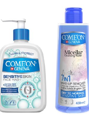 ژل شستشو صورت کامان مدل پوست حساس حجم 500 میلی لیتر به همراه آب پاک کننده آرایش صورت کامان مدل DRY SKIN حجم 400 میلی لیتر