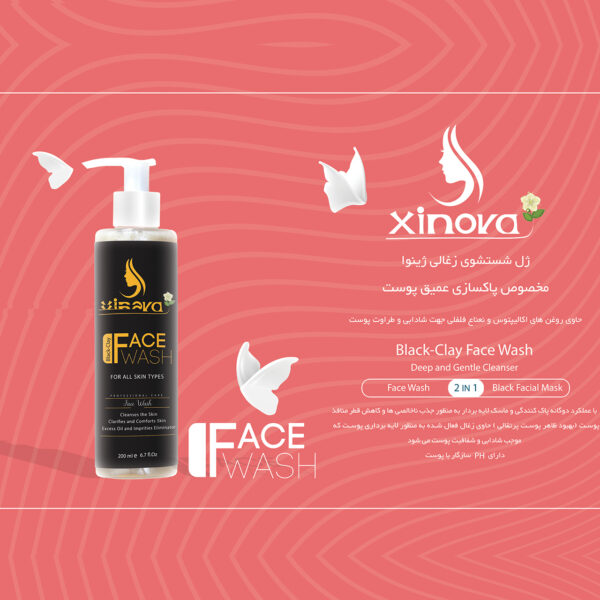 ژل شستشوی صورت ژینوا مدل Black Clay حجم 200 میلی لیتر