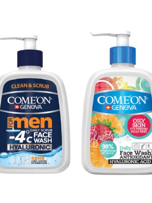 ژل شستشو صورت کامان مدل هیالورونیک حجم 500 میلی لیتر به همراه ژل شستشو صورت مدل پوست چرب حجم 500 میلی لیتر