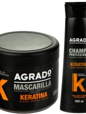 ماسک مو آگرادو مدل Keratina حجم 500 میلی لیتر به همراه شامپو مو مدل Keratin حجم 400 میلی لیتر