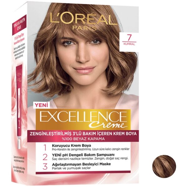 کیت رنگ مو لورآل مدل Excellence شماره 7 حجم 50 میلی لیتر رنگ بلوند