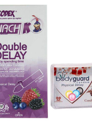 کاندوم ناچ کدکس مدل Double Delay بسته 10 عددی به همراه کاندوم بادی گارد مدل فیزیکال دیلی بسته 4 عددی