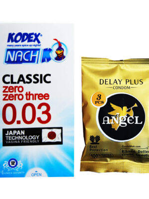 کاندوم ناچ کدکس مدل 03 بسته 12 عددی به همراه کاندوم انجل مدل DELAY PLUS بسته 3 عددی