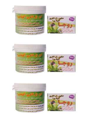 کرم ژل لاغری آلوئه ورا روجا مدل Aloe vera حجم 100 میل لیتر به همراه صابون لاغری مدل آلوئه ورا وزن 100 گرم مجموعه 6 عددی