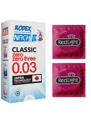 کاندوم ناچ کدکس مدل 0.03 بسته 12 عددی به همراه کاندوم ردلایت مدل فویل مجموعه 2 عددی
