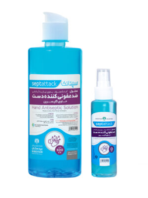 محلول ضدعفونی کننده دست سپتاتک مدل A01 حجم 500 میلی لیتر به همراه اسپری ضدعفونی کننده مدل 01 حجم 120 میلی لیتر